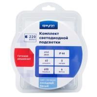 Комплект светодиодной подсветки, 220В, 6Вт/м, smd2835, 60д/м, IP44, 5м, белый ПВХ шнур с белым10-55