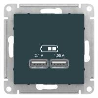 Розетка USB, 5В, 1 порт x 2,1 А, 2 порта х 1,05 А, механизм  Изумруд AtlasDesign ATN000833